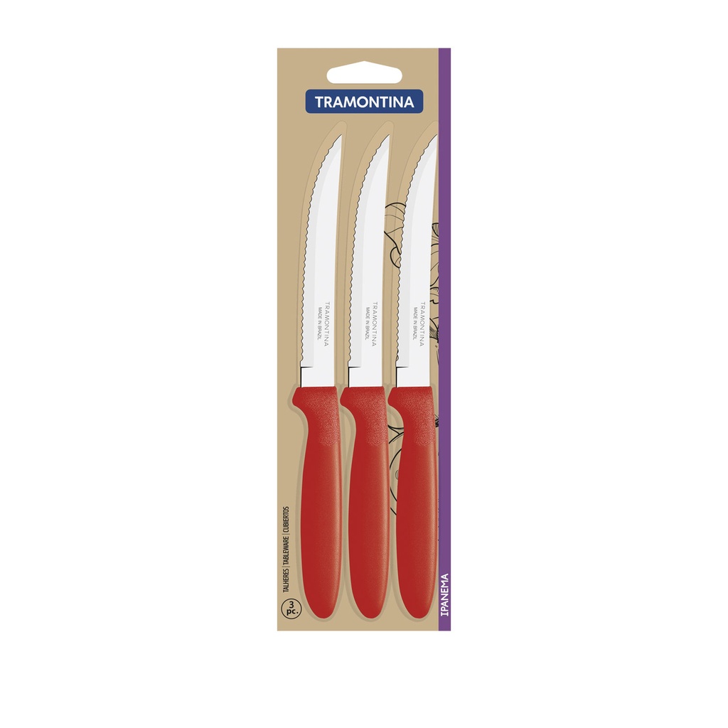 Juego 3 cuchillos asado rojo